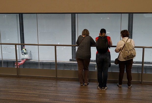 In photos: people looking at art, doors and workmen, Tate Modern, London, May 2016