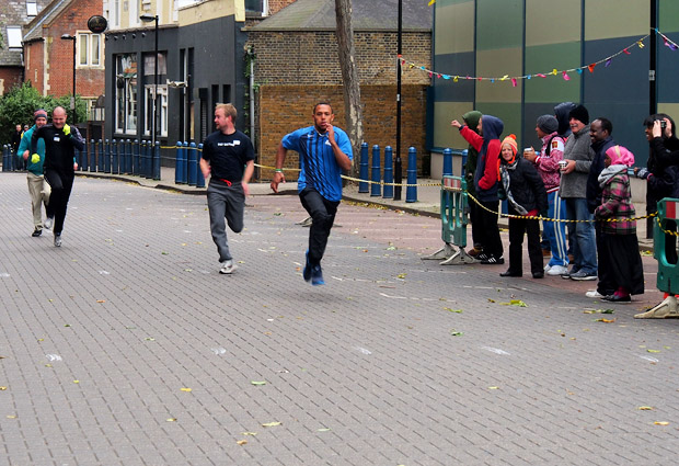 Brixton Bolt 100m race in Popes Road, Brixton, Lambeth, London, Saturday 28th October 2012