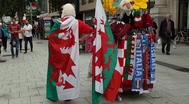 Scarves, flags, graffiti and stickers. Cardiff street photos, September 2015