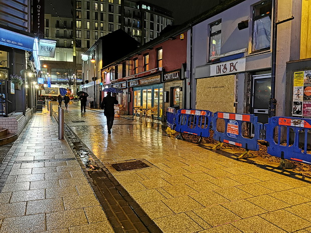 Photos of the rain-soaked streets of Cardiff - City centre and Llanishen at night, Jan 2020