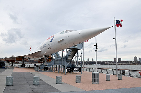 Record smashing Concorde aircraft stuck on a jetty, NYC
