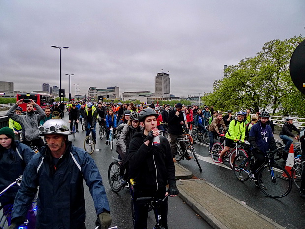 Critical Mass 20th anniversary, Waterloo Bridge and central London, Friday 25th April 2014