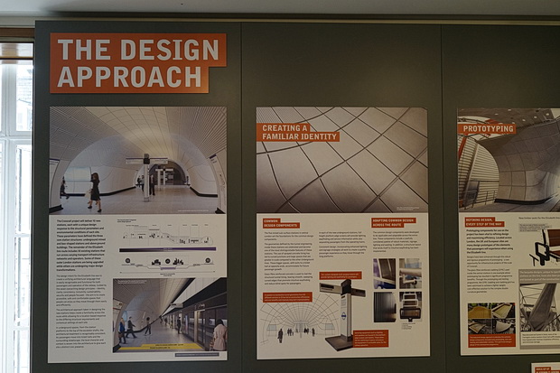 Crossrail station designs on the Elizabeth Line displayed at RIBA, London