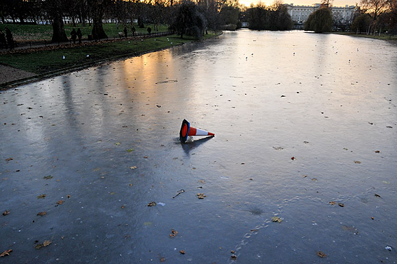 Frozen lake in St James's Park, London