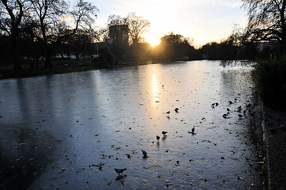 Frozen lake in St James's Park, London