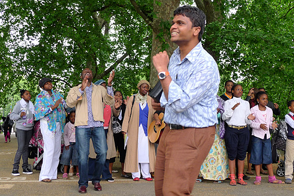 Shouting at Speakers' Corner, Hyde Park, on a wet Sunday