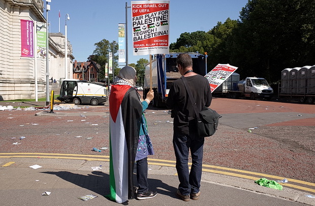 Cardiff protest against Israel playing Wales in the UEFA qualifier - photos, Cardiff, Sunday 6th September 2015