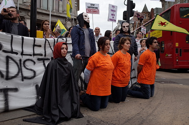 Kurdish activists protest against ISIS in Oxford Circus, London, Saturday 27th Sept 2014