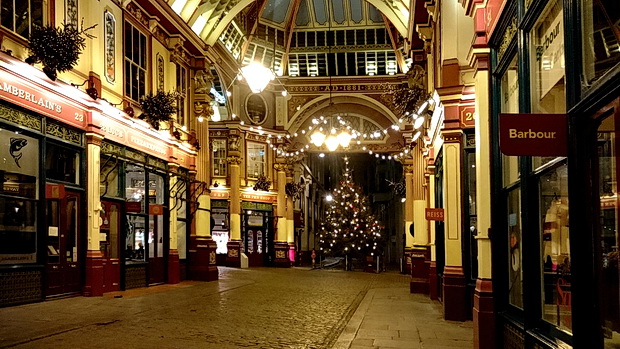Christmas lights at London's Leadenhall Market, December 2014