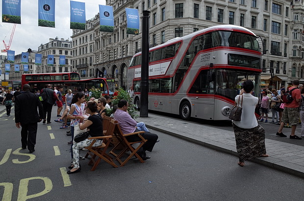 Bus Cavalcade in Regent Street, London with vintage buses, Sunday 22nd June 2014 