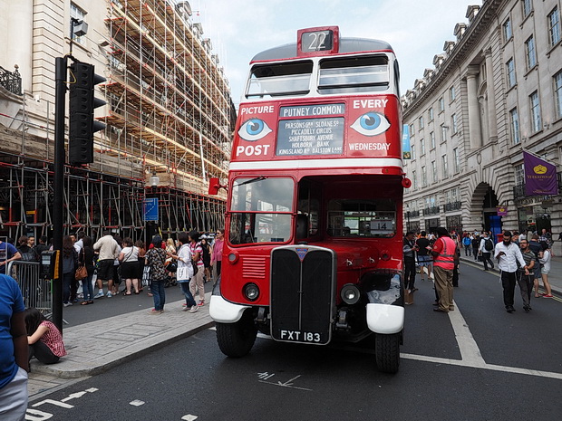 Bus Cavalcade in Regent Street, London with vintage buses, Sunday 22nd June 2014 