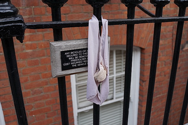 London street views: Discarded knickers, bins. signs and details, October 2018