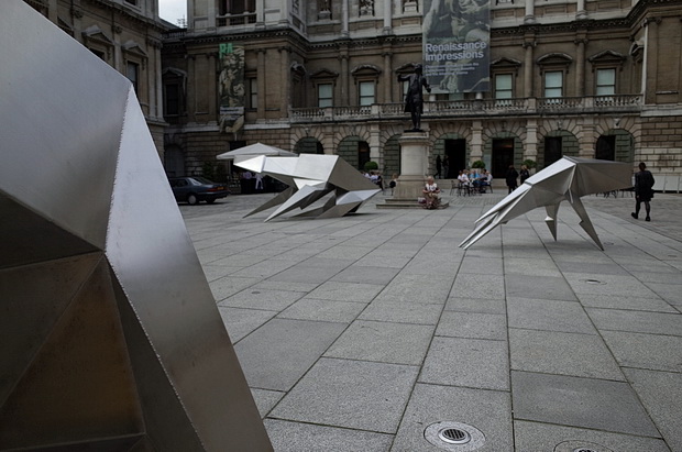 Lynn Chadwick Steel Beasts sculptures at the Royal Academy courtyard, Piccadilly, London, May 2014