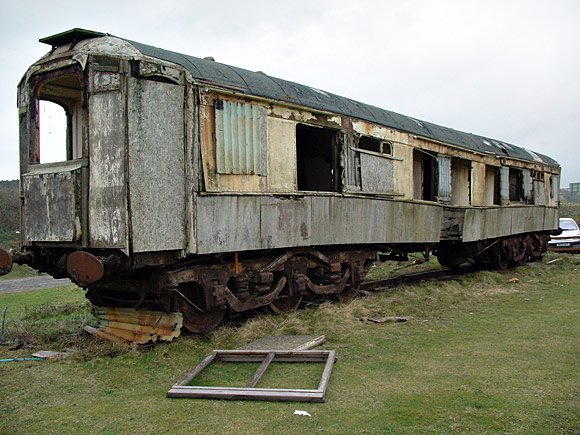 Desolate abandoned Pullman coaches, Marazion, Cornwall