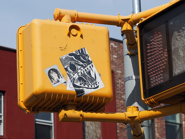 Photos of signs, stickers, graffiti and flags, New York