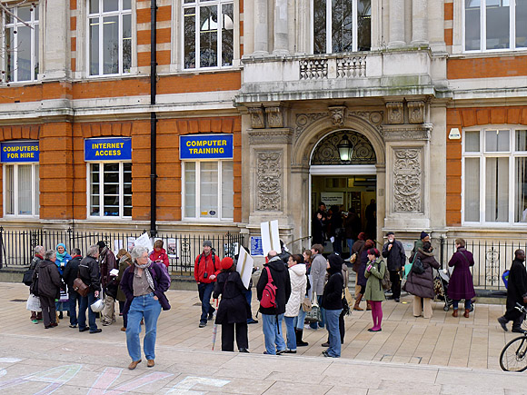 Save our libraries protest outside Brixton Library, Feb 5th 2011