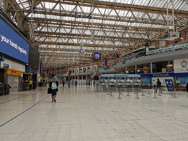 The eerie emptiness of Waterloo station in rush hour lockdown, 5.30pm, Thurs 4th June 2020