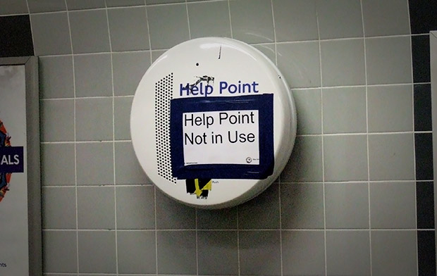 A very unhelpful help point on the London Underground