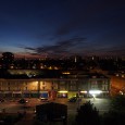 A view looking north over Coldharbour Lane towards central London, 10pm Sat 25th May 2013. The tall tower in the distance (central  left) is St George Wharf Tower, while the...