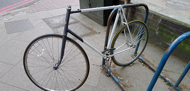 A hipster bike stripped bare, Brixton Police Station