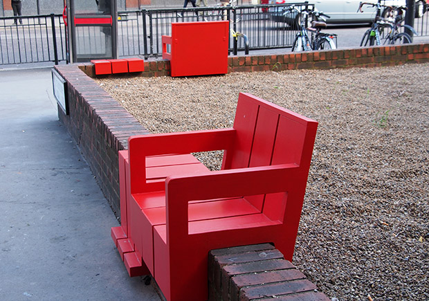 Aldgate Experiments and the red temporary wall seats