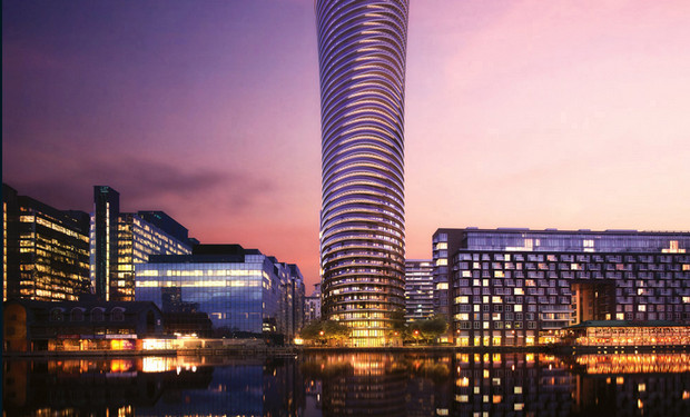 Work starts on the twisty 45-storey luxury Baltimore Tower in Canary Wharf, London