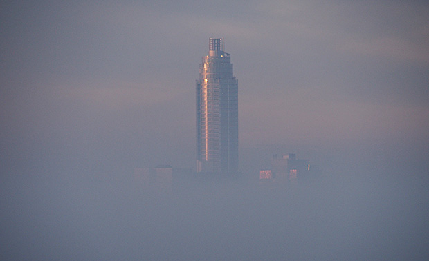 A winter fog descends over London