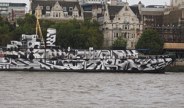 Dazzle Ship of London sees HMS President covered in dazzle camouflage