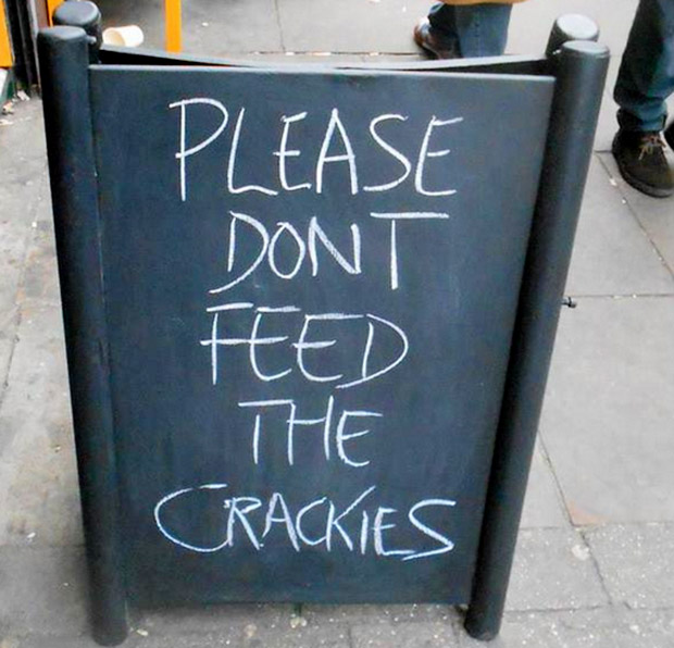 Brick Lane Coffee make total twats of themselves with Don't Feed The Crackies sign