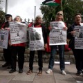 Fair Play for Palestie - activists protest ahead of Wales vs Israel UEFA Championship match, 6th Sept, 2015