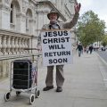In photos: the arms-aloft street preacher with a speaker in a shopping trolley, Whitehall, London, Sat 17th Oct 2020