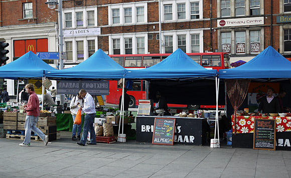Brixton Farmers Market opens for business, Brixton Station Road, Brixton, Sept 2009