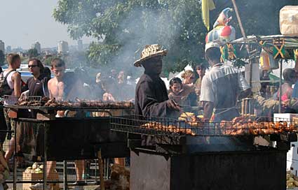 Jerk chicken stall., Lambeth Country Fair, Brockwell Park, Herne Hill, London 16th-17th July 2005