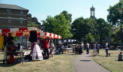 Market in Windrush Gardens, Destination Brixton SW9, July 2003