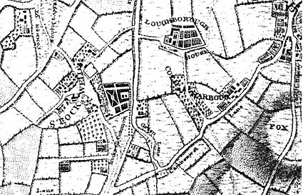 Loughborough House, John Rocque's map of 174, Brixton