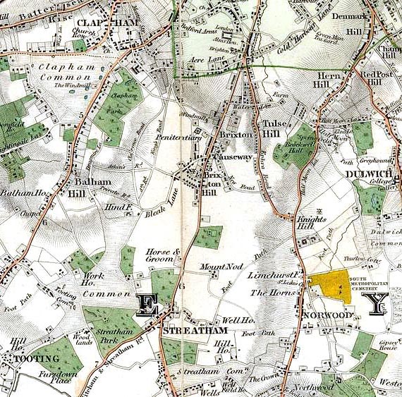 Map of Brixton area, 1840, Brixton, Lambeth, London, SW9 and SW2