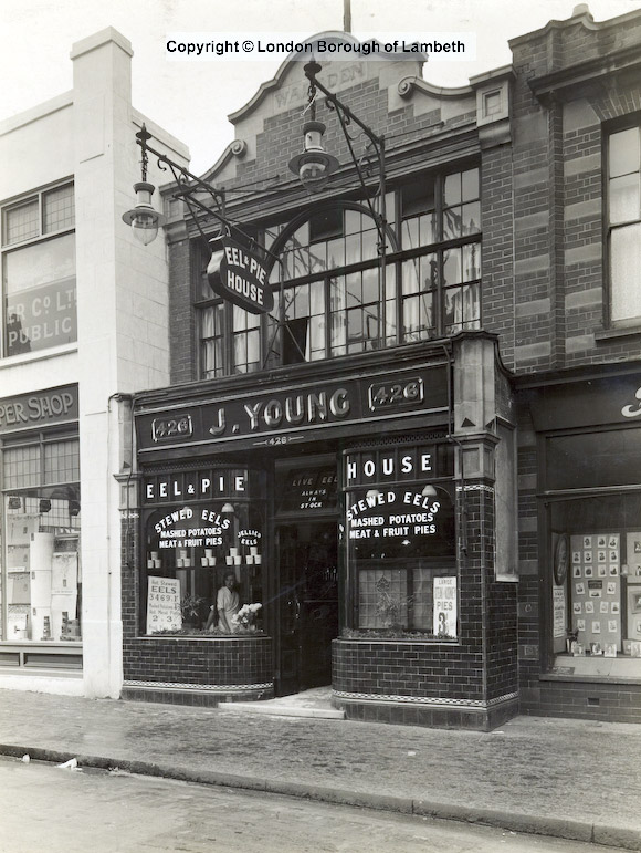Brixton history - J Young Eel and Pie restaurant, 426 Coldharbour Lane, Brixton SW9 8LF, now Gyozo Chinese and Japanese restaurant, Lambeth, London