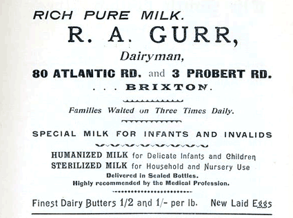 R A Gurr, Dairyman, 80 Atlantic Road, Brixton, Lambeth, London SW9, Historical photos and posters