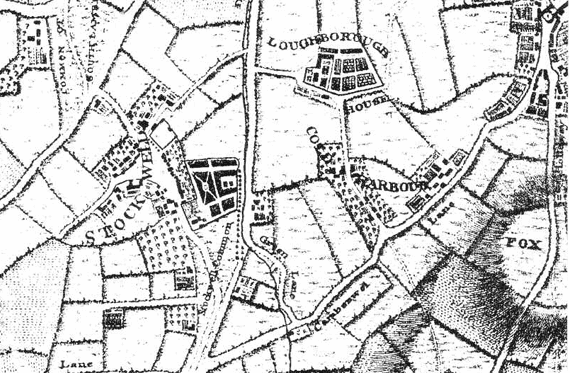 Map of Brixton area, 1745, Brixton, Lambeth, London, SW9 and SW2