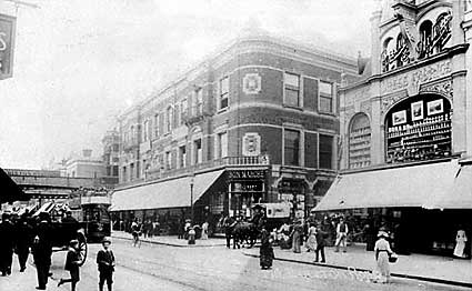Junction of Brixton Road and Ferndale Road, Brixton featuring Quin and Axtens and Bon Marche, Brixton
