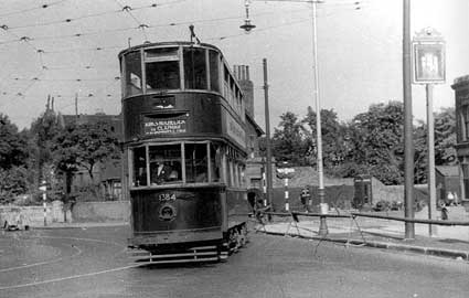 Tram on corner of Coldharbour Lane and Gresham Road, Brixton, 1950