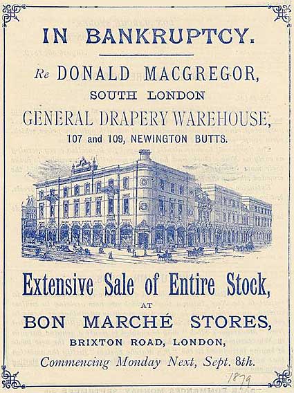 Bon Marche advertisement, Brixton 1879