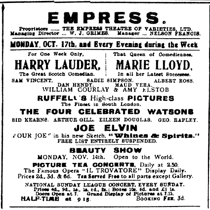 Empress Theatre Playbill, October 14th 1910
