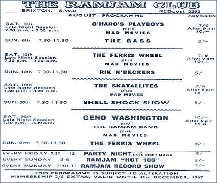 August 1967 handbill, Brixton RamJam Club, 390 Brixton Road, Brixton London SW9