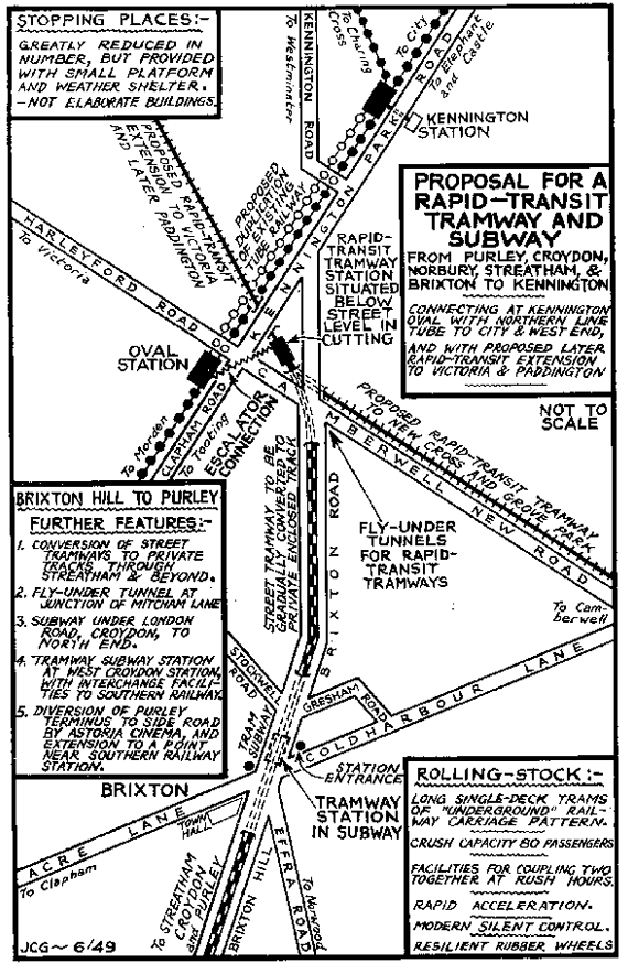 Proposed central Brixton tram station, 1950