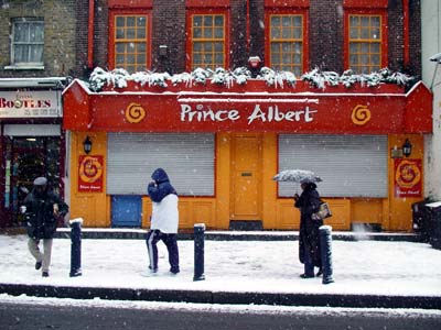 Prince Albert, snow, Coldharbour Lane, Brixton