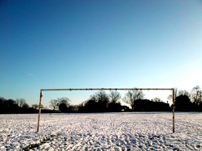 Brockwell Park, goalposts in the snow, Herne Hill, London