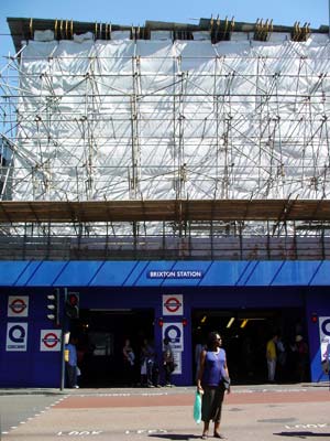 Brixton tube station under wraps, Brixton Road, Brixton, London