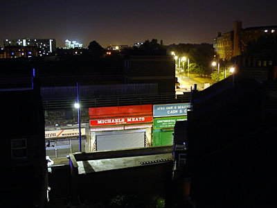 Coldharbour Lane looking east, view from Carlton mansions, Brixton, Lambeth, London SW9, October 2003