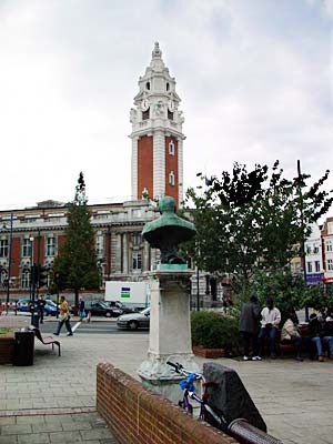 Lambeth Town Hall clock tower, Brixton, Lambeth, London SW9, October 2003